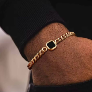 Cuban Link Bracelet with Black Onyx